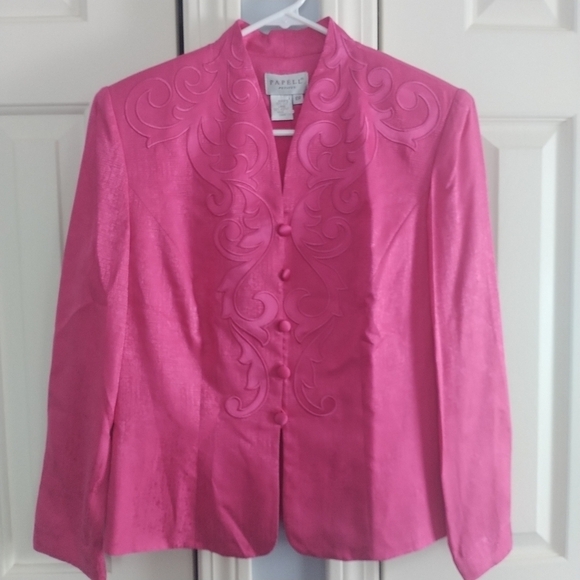 Papell Petites 100 percent Silk Pink Embroidered Blazer Jacket Formal 10P - Picture 1 of 14